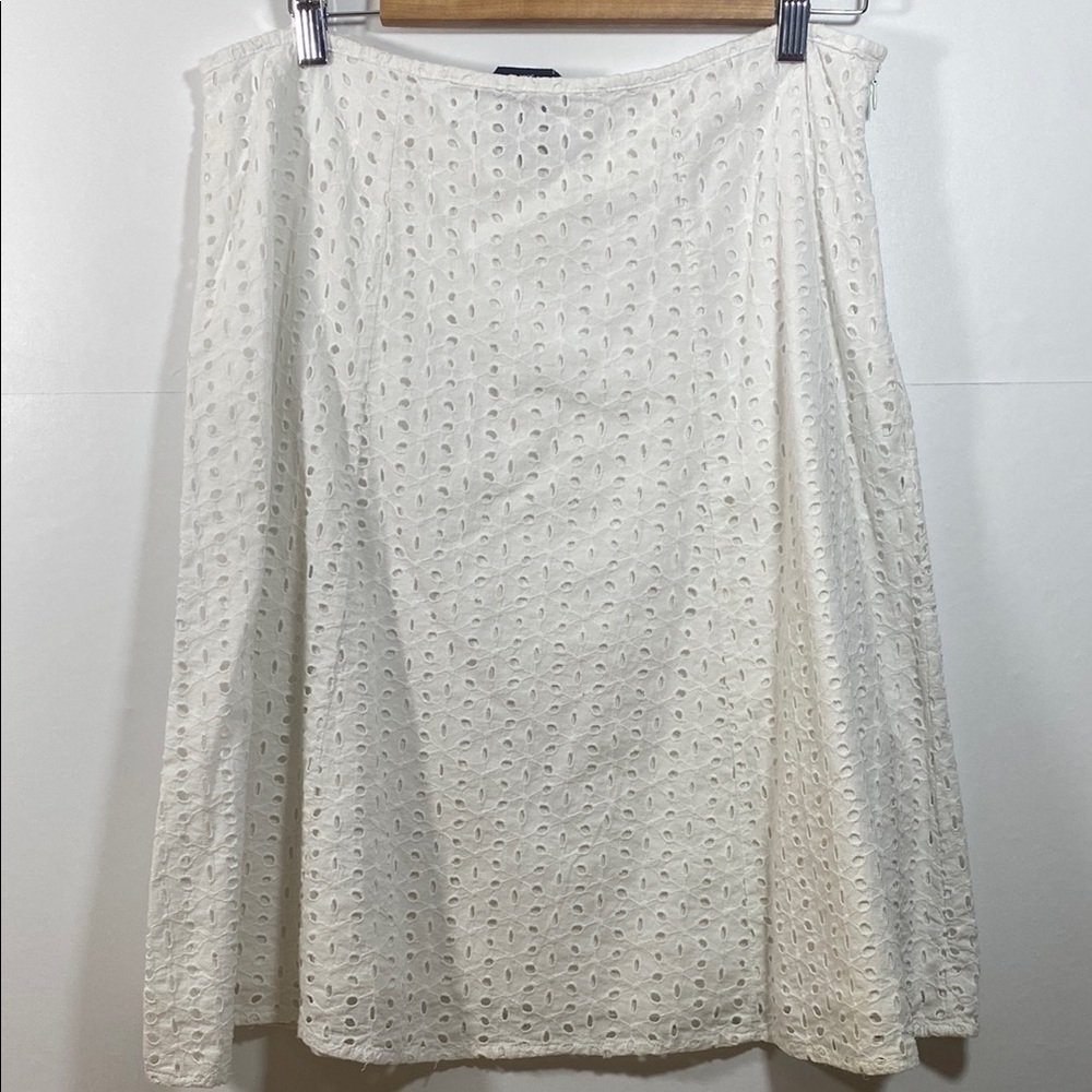 100% Cotton White Eyelet Lace A-Line Midi Skirt